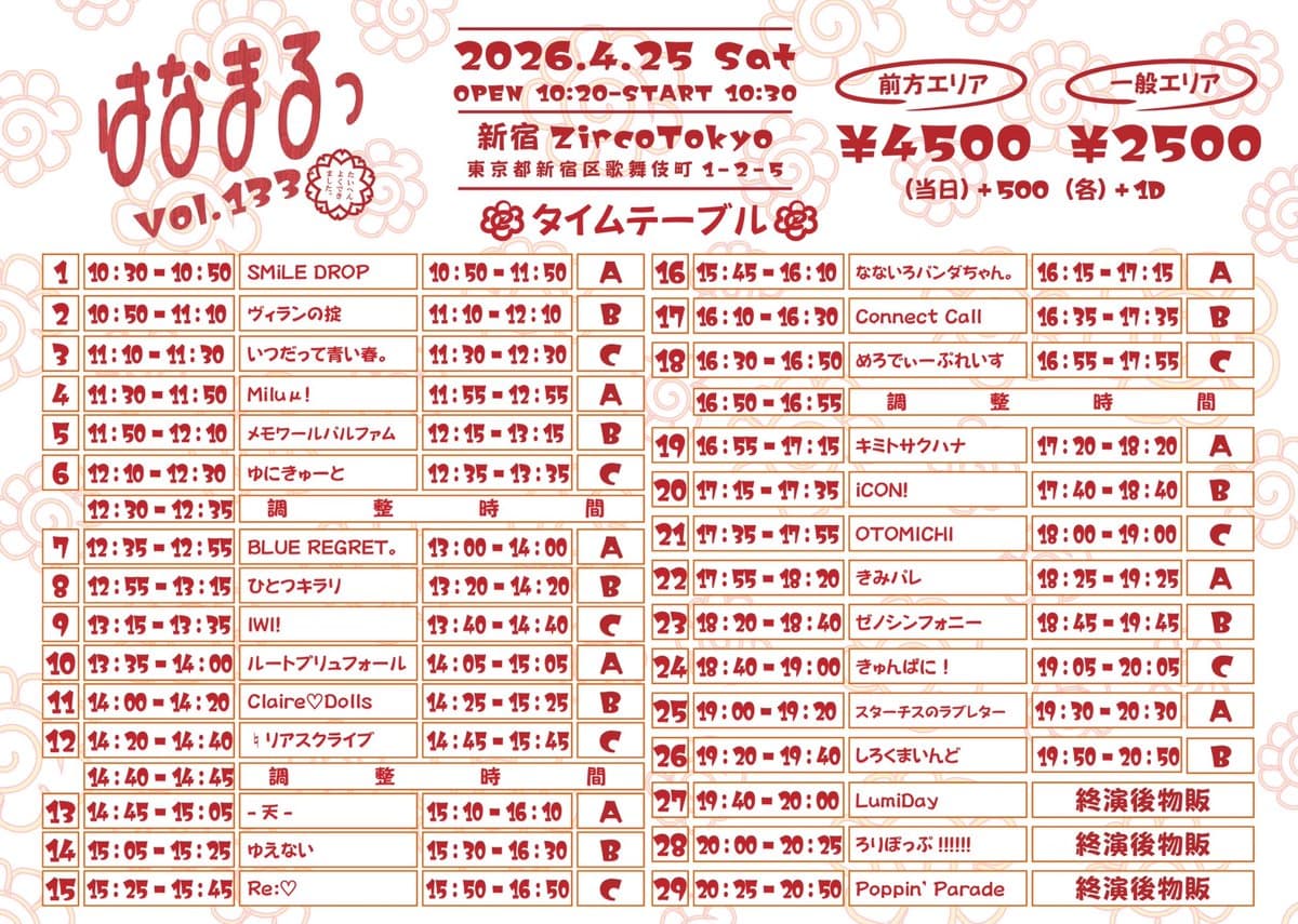 【動員重要】『はなまるっ Vol.133』 @ 新宿ZircoTokyo